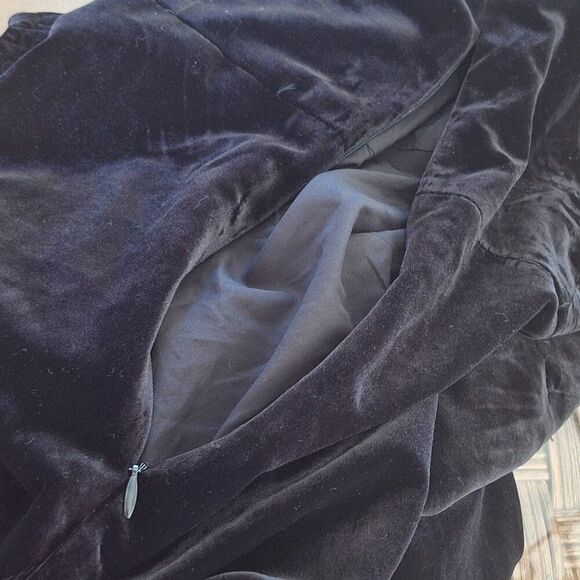 NWT Chic Square Neck Plain Black Velvet Midi Dress A-Line Japanese Brand Lined - Picture 7 of 16